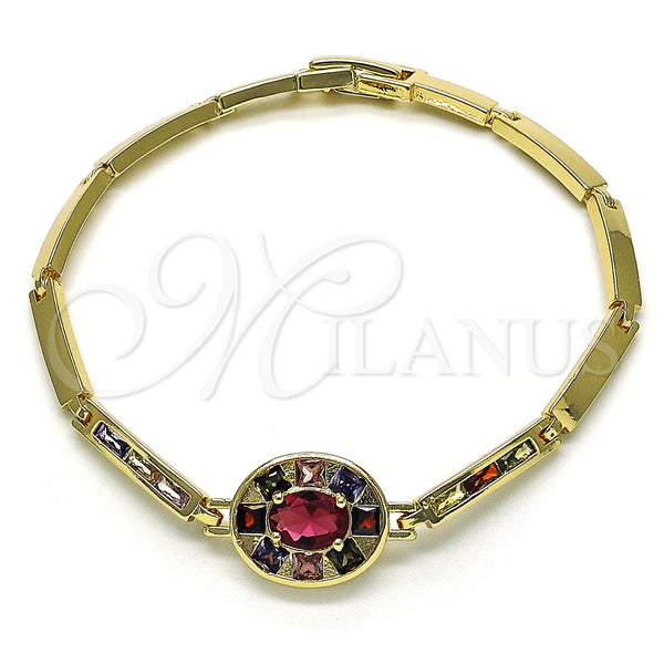 Pulsera Elegante 03.283.0238.07 Oro Laminado, con Multicolor Zirconia Cubica, Pulido, Tono Dorado (03 MM Thickness, 7 Inches Length)