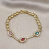 Pulsera Elegante 03.283.0240.07 Oro Laminado, con Multicolor Zirconia Cubica and Blanca Micro Pave, Pulido, Tono Dorado (06 MM Thickness, 7 Inches Length)