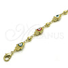 Pulsera Elegante 03.213.0146.2.08 Oro Laminado, Diseño de Judaica y Mano de Dios, Esmaltado Multicolor, Tono Dorado (Grosor 09 MM, 8 Pulgadas de Largo)