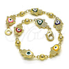 Pulsera Elegante 03.213.0146.2.08 Oro Laminado, Diseño de Judaica y Mano de Dios, Esmaltado Multicolor, Tono Dorado (Grosor 09 MM, 8 Pulgadas de Largo)