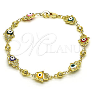 Pulsera Elegante 03.213.0146.2.08 Oro Laminado, Diseño de Mano de Dios y Corazón, Esmaltado Multicolor, Tono Dorado (09 MM Thickness, 8 Inches Length)