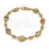 Pulsera Elegante 03.213.0146.2.08 Oro Laminado, Diseño de Judaica y Mano de Dios, Esmaltado Multicolor, Tono Dorado (Grosor 09 MM, 8 Pulgadas de Largo)