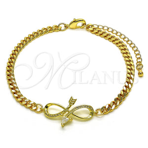 Pulsera Elegante 03.341.0171.08 Oro Laminado, Diseño de Infinito, con Blanca Zirconia Cubica and Blanca Micro Pave, Pulido, Tono Dorado (04 MM Thickness, 8 Inches Length)