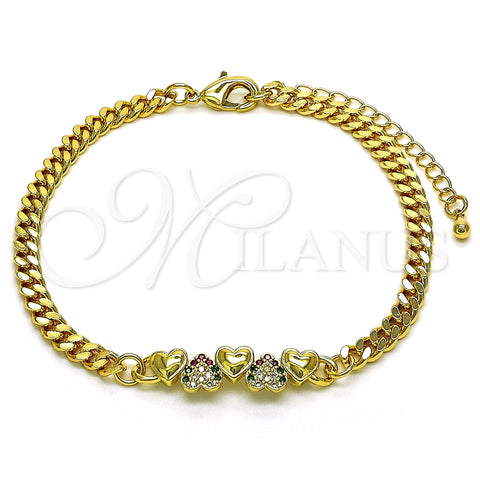 Pulsera Elegante 03.341.0173.08 Oro Laminado, Diseño de Corazón, con Multicolor Micro Pave, Pulido, Tono Dorado (04 MM Thickness, 8 Inches Length)