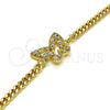 Pulsera Elegante 03.341.0174.08 Oro Laminado, Diseño de Mariposa y Baguette, con Blanca Zirconia Cubica, Pulido, Tono Dorado (04 MM Thickness, 8 Inches Length)