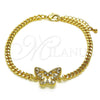 Pulsera Elegante 03.341.0174.08 Oro Laminado, Diseño de Mariposa y Baguette, con Blanca Zirconia Cubica, Pulido, Tono Dorado (04 MM Thickness, 8 Inches Length)
