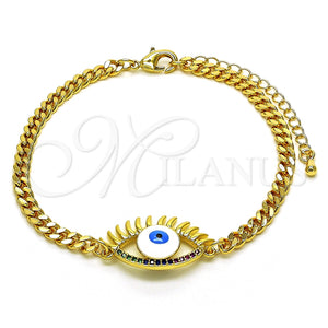 Pulsera Elegante 03.341.0175.08 Oro Laminado, Diseño de Ojo Griego, con Multicolor Micro Pave, Esmaltado Blanco, Tono Dorado (04 MM Thickness, 8 Inches Length)