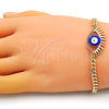 Pulsera Elegante 03.341.0175.1.08 Oro Laminado, Diseño de Ojo Griego, con Multicolor Micro Pave, Esmaltado Azul, Tono Dorado (04 MM Thickness, 8 Inches Length)