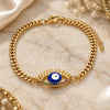 Pulsera Elegante 03.341.0175.1.08 Oro Laminado, Diseño de Ojo Griego, con Micro Pave Multicolor, Esmaltado Azul, Tono Dorado (Grosor 04 MM, 8 Pulgadas de Largo)