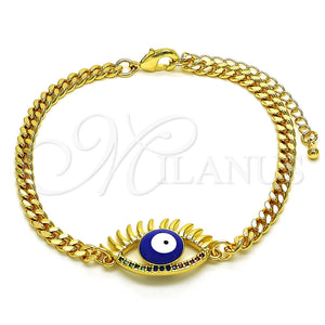 Pulsera Elegante 03.341.0175.1.08 Oro Laminado, Diseño de Ojo Griego, con Multicolor Micro Pave, Esmaltado Azul, Tono Dorado (04 MM Thickness, 8 Inches Length)
