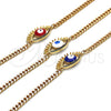 Pulsera Elegante 03.341.0175.1.08 Oro Laminado, Diseño de Ojo Griego, con Multicolor Micro Pave, Esmaltado Azul, Tono Dorado (04 MM Thickness, 8 Inches Length)
