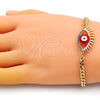 Pulsera Elegante 03.341.0175.2.08 Oro Laminado, Diseño de Ojo Griego, con Multicolor Micro Pave, Esmaltado Rojo, Tono Dorado (04 MM Thickness, 8 Inches Length)