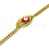 Pulsera Elegante 03.341.0175.2.08 Oro Laminado, Diseño de Ojo Griego, con Multicolor Micro Pave, Esmaltado Rojo, Tono Dorado (04 MM Thickness, 8 Inches Length)
