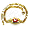 Pulsera Elegante 03.341.0175.2.08 Oro Laminado, Diseño de Ojo Griego, con Multicolor Micro Pave, Esmaltado Rojo, Tono Dorado (04 MM Thickness, 8 Inches Length)