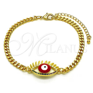 Pulsera Elegante 03.341.0175.2.08 Oro Laminado, Diseño de Ojo Griego, con Multicolor Micro Pave, Esmaltado Rojo, Tono Dorado (04 MM Thickness, 8 Inches Length)