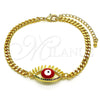Pulsera Elegante 03.341.0175.2.08 Oro Laminado, Diseño de Ojo Griego, con Multicolor Micro Pave, Esmaltado Rojo, Tono Dorado (04 MM Thickness, 8 Inches Length)
