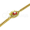 Pulsera Elegante 03.341.0176.08 Oro Laminado, Diseño de Ojo Griego, con Multicolor Micro Pave, Esmaltado Rojo, Tono Dorado (04 MM Thickness, 8 Inches Length)