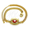 Pulsera Elegante 03.341.0176.08 Oro Laminado, Diseño de Ojo Griego, con Multicolor Micro Pave, Esmaltado Rojo, Tono Dorado (04 MM Thickness, 8 Inches Length)