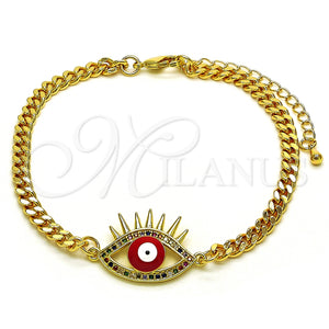 Pulsera Elegante 03.341.0176.08 Oro Laminado, Diseño de Ojo Griego, con Multicolor Micro Pave, Esmaltado Rojo, Tono Dorado (04 MM Thickness, 8 Inches Length)