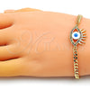Pulsera Elegante 03.341.0176.1.08 Oro Laminado, Diseño de Ojo Griego, con Multicolor Micro Pave, Esmaltado Blanco, Tono Dorado (04 MM Thickness, 8 Inches Length)