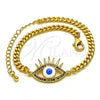 Pulsera Elegante 03.341.0176.1.08 Oro Laminado, Diseño de Ojo Griego, con Multicolor Micro Pave, Esmaltado Blanco, Tono Dorado (04 MM Thickness, 8 Inches Length)