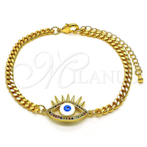 Pulsera Elegante 03.341.0176.1.08 Oro Laminado, Diseño de Ojo Griego, con Multicolor Micro Pave, Esmaltado Blanco, Tono Dorado (04 MM Thickness, 8 Inches Length)