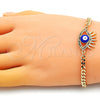 Pulsera Elegante 03.341.0176.2.08 Oro Laminado, Diseño de Ojo Griego, con Multicolor Micro Pave, Esmaltado Azul, Tono Dorado (04 MM Thickness, 8 Inches Length)