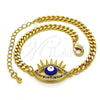 Pulsera Elegante 03.341.0176.2.08 Oro Laminado, Diseño de Ojo Griego, con Multicolor Micro Pave, Esmaltado Azul, Tono Dorado (04 MM Thickness, 8 Inches Length)