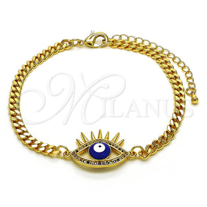 Pulsera Elegante 03.341.0176.2.08 Oro Laminado, Diseño de Ojo Griego, con Multicolor Micro Pave, Esmaltado Azul, Tono Dorado (04 MM Thickness, 8 Inches Length)