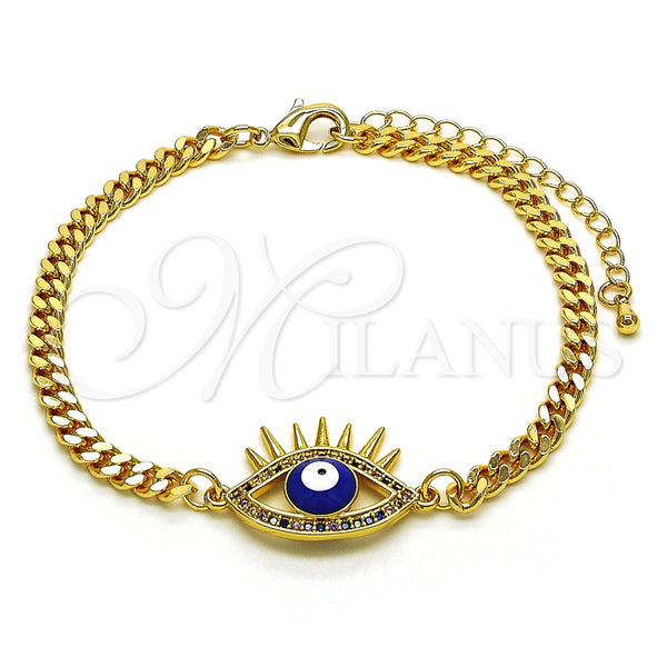 Pulsera Elegante 03.341.0176.2.08 Oro Laminado, Diseño de Ojo Griego, con Multicolor Micro Pave, Esmaltado Azul, Tono Dorado (04 MM Thickness, 8 Inches Length)