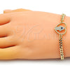 Pulsera Elegante 03.341.0177.08 Oro Laminado, Diseño de Corazón y Mano de Dios, con Blanca Micro Pave and Zafiro Azul Zirconia Cubica, Pulido, Tono Dorado (04 MM Thickness, 8 Inches Length)