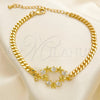 Pulsera Elegante 03.341.0178.08 Oro Laminado, Diseño de Corazón y Estrella, con Blanca Zirconia Cubica, Pulido, Tono Dorado (04 MM Thickness, 8 Inches Length)