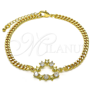 Pulsera Elegante 03.341.0178.08 Oro Laminado, Diseño de Corazón y Estrella, con Blanca Zirconia Cubica, Pulido, Tono Dorado (04 MM Thickness, 8 Inches Length)