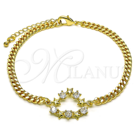 Pulsera Elegante 03.341.0178.08 Oro Laminado, Diseño de Corazón y Estrella, con Blanca Zirconia Cubica, Pulido, Tono Dorado (04 MM Thickness, 8 Inches Length)