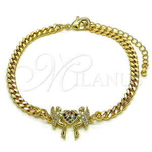 Pulsera Elegante 03.341.0179.08 Oro Laminado, Diseño de Corazón y Angel, con Multicolor Micro Pave, Pulido, Tono Dorado (04 MM Thickness, 8 Inches Length)