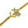 Pulsera Elegante 03.341.0180.08 Oro Laminado, Diseño de Ancla y Cruz, con Blanca Micro Pave, Pulido, Tono Dorado (04 MM Thickness, 8 Inches Length)