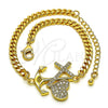 Pulsera Elegante 03.341.0180.08 Oro Laminado, Diseño de Ancla y Cruz, con Blanca Micro Pave, Pulido, Tono Dorado (04 MM Thickness, 8 Inches Length)