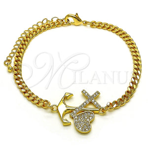 Pulsera Elegante 03.341.0180.08 Oro Laminado, Diseño de Ancla y Cruz, con Blanca Micro Pave, Pulido, Tono Dorado (04 MM Thickness, 8 Inches Length)