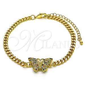 Pulsera Elegante 03.341.0181.08 Oro Laminado, Diseño de Mariposa, con Multicolor Micro Pave, Pulido, Tono Dorado (04 MM Thickness, 8 Inches Length)
