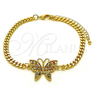 Pulsera Elegante 03.341.0182.08 Oro Laminado, Diseño de Mariposa, con Multicolor Micro Pave, Pulido, Tono Dorado (04 MM Thickness, 8 Inches Length)