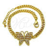 Pulsera Elegante 03.341.0182.1.08 Oro Laminado, Diseño de Mariposa, con Blanca Micro Pave, Pulido, Tono Dorado (04 MM Thickness, 8 Inches Length)