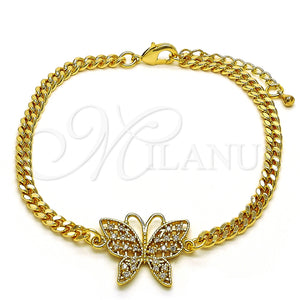 Pulsera Elegante 03.341.0182.1.08 Oro Laminado, Diseño de Mariposa, con Blanca Micro Pave, Pulido, Tono Dorado (04 MM Thickness, 8 Inches Length)