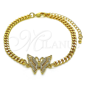 Pulsera Elegante 03.341.0183.08 Oro Laminado, Diseño de Mariposa, con Blanca Micro Pave, Pulido, Tono Dorado (04 MM Thickness, 8 Inches Length)