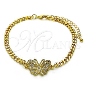 Pulsera Elegante 03.341.0185.08 Oro Laminado, Diseño de Mariposa, con Blanca Micro Pave, Pulido, Tono Dorado (04 MM Thickness, 8 Inches Length)