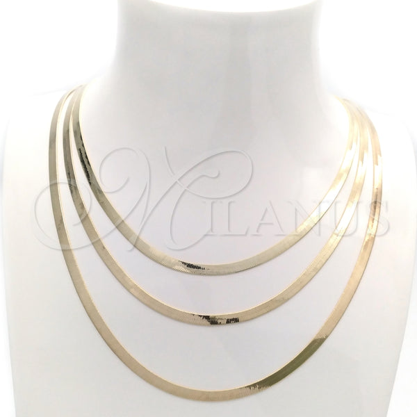 Gargantilla Basica 04.02.0012.18 Oro Laminado, Diseño de Herringbone, Pulido, Tono Dorado (03 MM Thickness, 18 Inches Length)