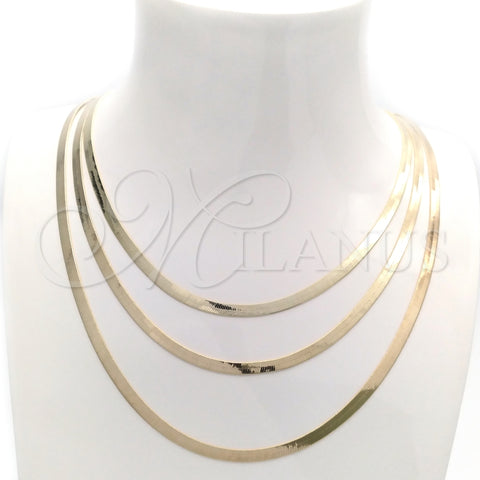 Gargantilla Basica 04.02.0012.18 Oro Laminado, Diseño de Herringbone, Pulido, Tono Dorado (03 MM Thickness, 18 Inches Length)