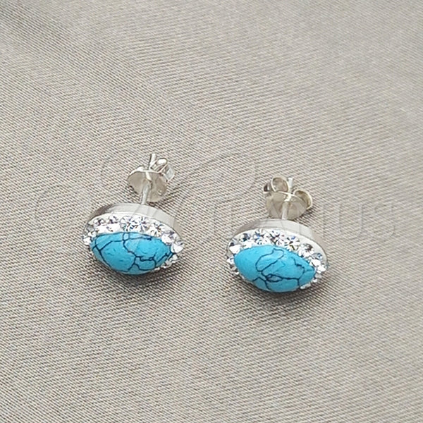 Arete Dormilona 02.399.0037 Plata Rodinada, con Zirconia Cubica Blanca y Perla Turquoise, Pulido, Tono Plateado