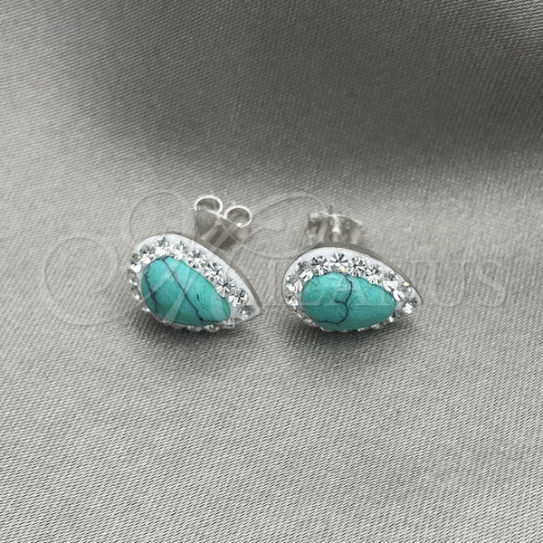 Arete Dormilona 02.399.0038 Plata Rodinada, con Zirconia Cubica Blanca y Perla Turquoise, Pulido, Tono Plateado