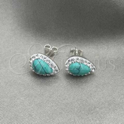 Arete Dormilona 02.399.0038 Plata Rodinada, con Zirconia Cubica Blanca y Perla Turquoise, Pulido, Tono Plateado