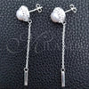 Arete Largo 02.399.0039 Plata Rodinada, Diseño de Bola, con Perla Marfil y Cristal Blanca, Pulido, Tono Plateado